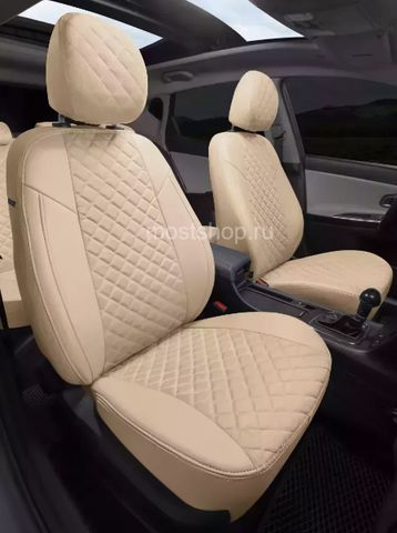 Авточехлы Chevrolet Aveo Sd/Hb с 12г. (белые бока и тыл, синяя середина) (Эксклюзивный комплект)