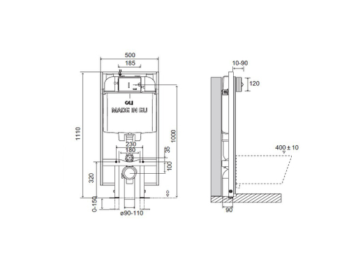 Инсталляция OLI 74 Plus Sanitarblock S90 для подвесного унитаза, 601803