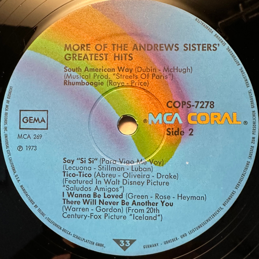 The Andrews Sisters - More Of The Andrew Sisters' Greatest Hits (Германия 1973г.)