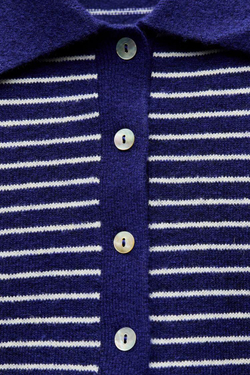 ZARA СВИТЕР В ПОЛОСКУ С ВОРОТНИКОМ ПОЛО, СИНИЙ/БЕЛЫЙ