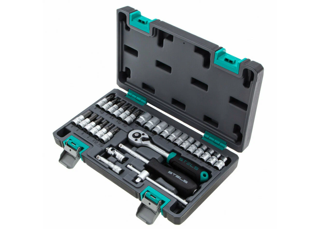 Набор инструментов, 1/4, CrV, пластиковый кейс, 29 предметов Stels, 14100