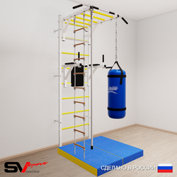 Шведская стенка Sv Sport 5455 (Турник рукоход/Брусья/Канат/Лестница/Цепь/Мешок 15кг/Мат 1м)