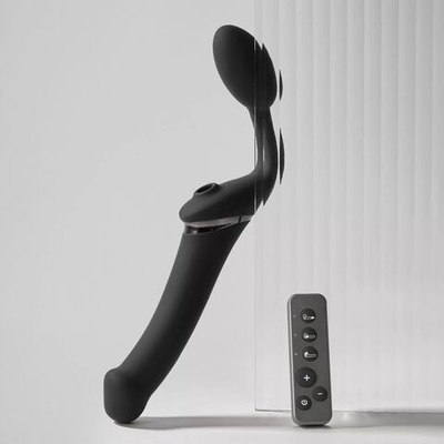 Черный безремневой вибрострапон Strap-On-Me Multi Orgasm Size XL (Цвет: черный)