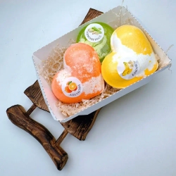 Набор бомбочек "Сердце апельсин XL, сердце банан XL + мыло лемонграсс"