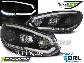 Передние фары VW Golf 6 tube lights tru drl black