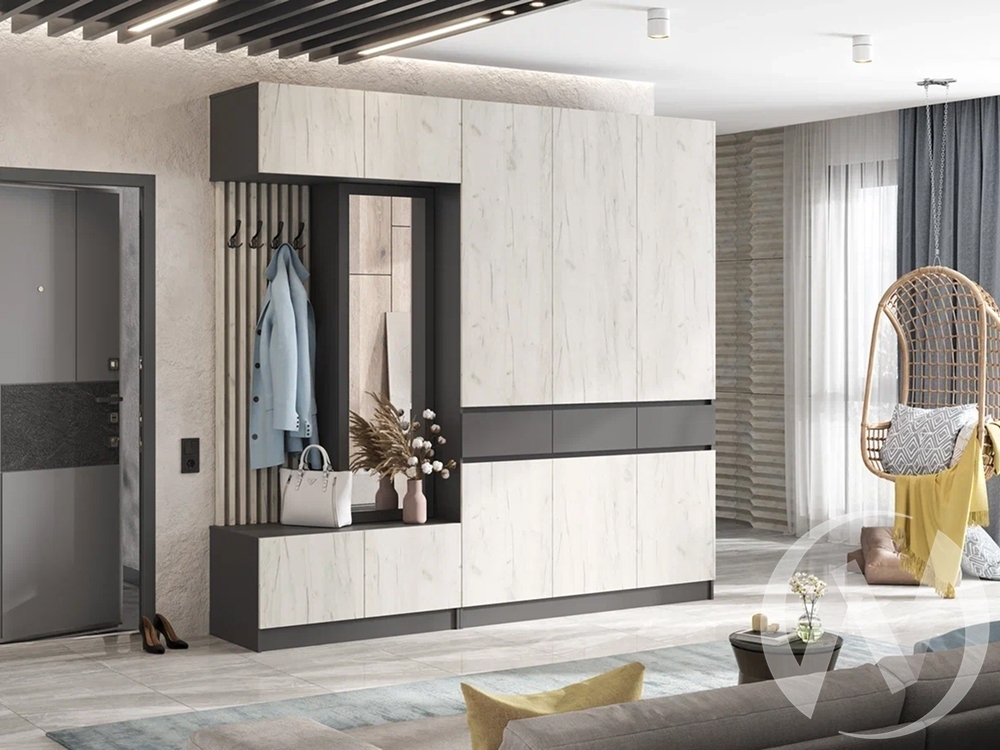 Прихожая "Роджина" (графит/дуб крафт белый) Комплектация 1