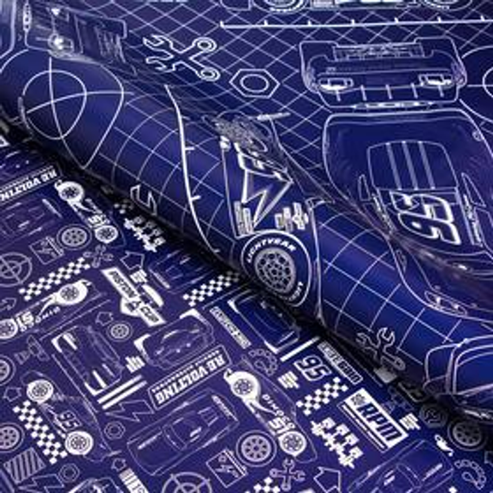 Бумага упаковочная глянцевая двусторонняя Тачки 60x90 см.