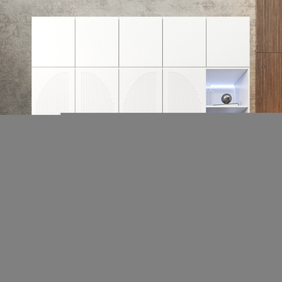 Шкаф Агератум МДФ четырехсекционный с антресолью и стеллажом в белой эмали - Белый Фасадный 0101  220*50*260