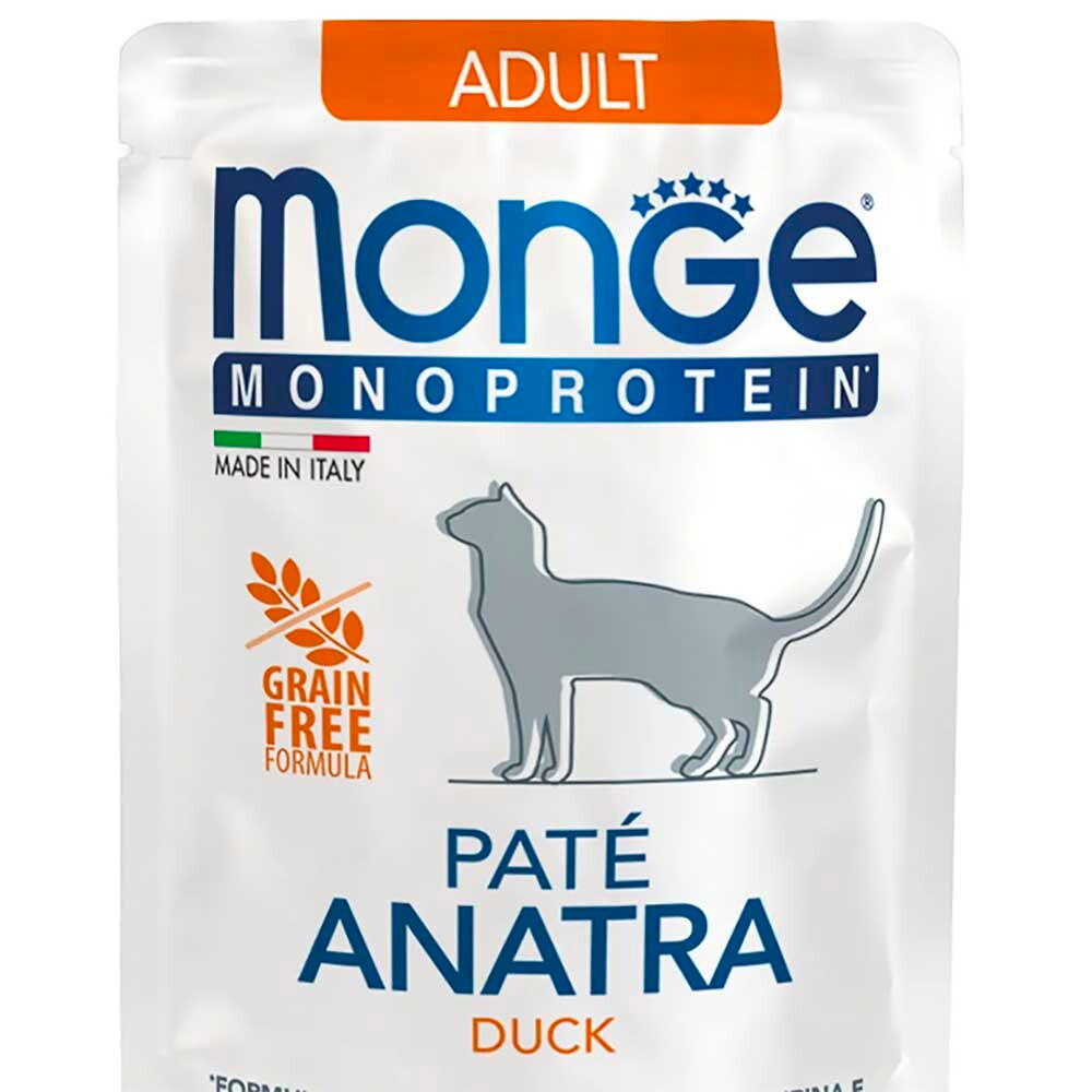 Monge Cat Monoprotein Pouch 85 г (утка) - монопротеиновые консервы паучи (мясные хлопья) для кошек