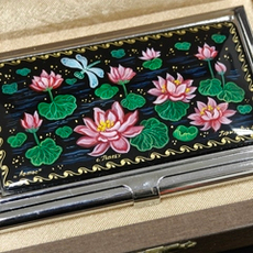 Коллекционная визитница "Лотосы" с ручной росписью Палех в футляре