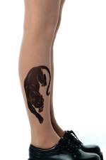 Колготки с принтом в виде пантеры на правой ножке (Размер: S-M-L) (Цвет: бежевый)