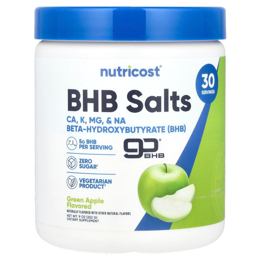 Nutricost, BHB Salts, goBHB®, зеленое яблоко, 252 г (9 унций)