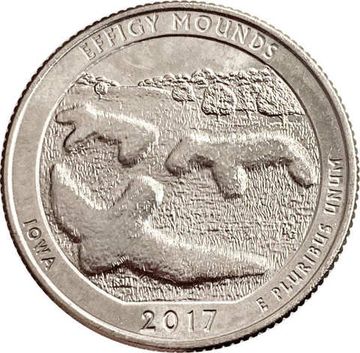 25 центов (1/4 доллара, квотер) 2017 США «Национальный парк Эффиджи Маундс» (D) (36-й парк)