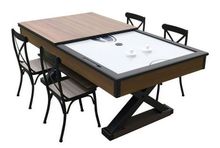 Комплект 2 в 1 "Superior" — аэрохоккей обеденный 7ф + 4 стула (221 x 120 x 82 см, мореный дуб, столешница, аксессуары, стулья - беленый дуб)