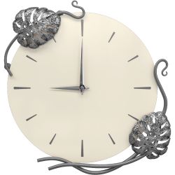 Часы настенные Monstera Deliciosa (Монстера) Колор Кремовый белый Сильвер