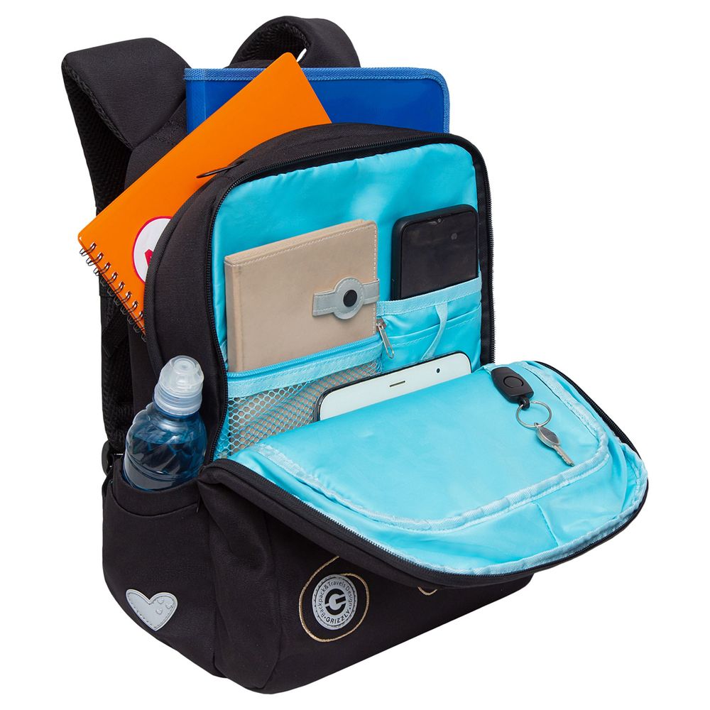 Рюкзак Grizzly, 26*39*17см, 2 отделения, 1 карман, анатомическая спинка, черный