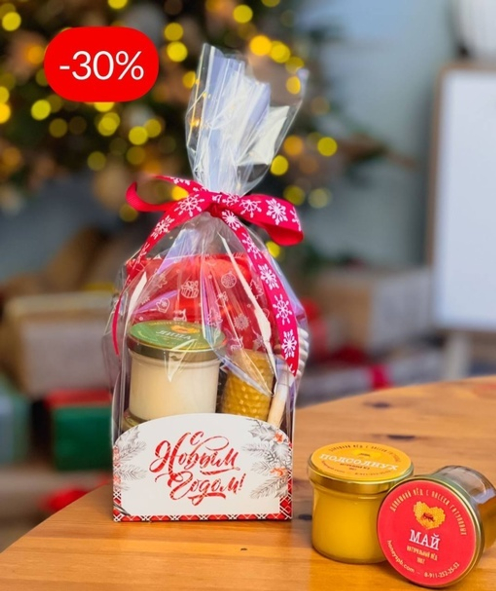 Набор №110 "2 вида мёда + чай + свеча + ложка"