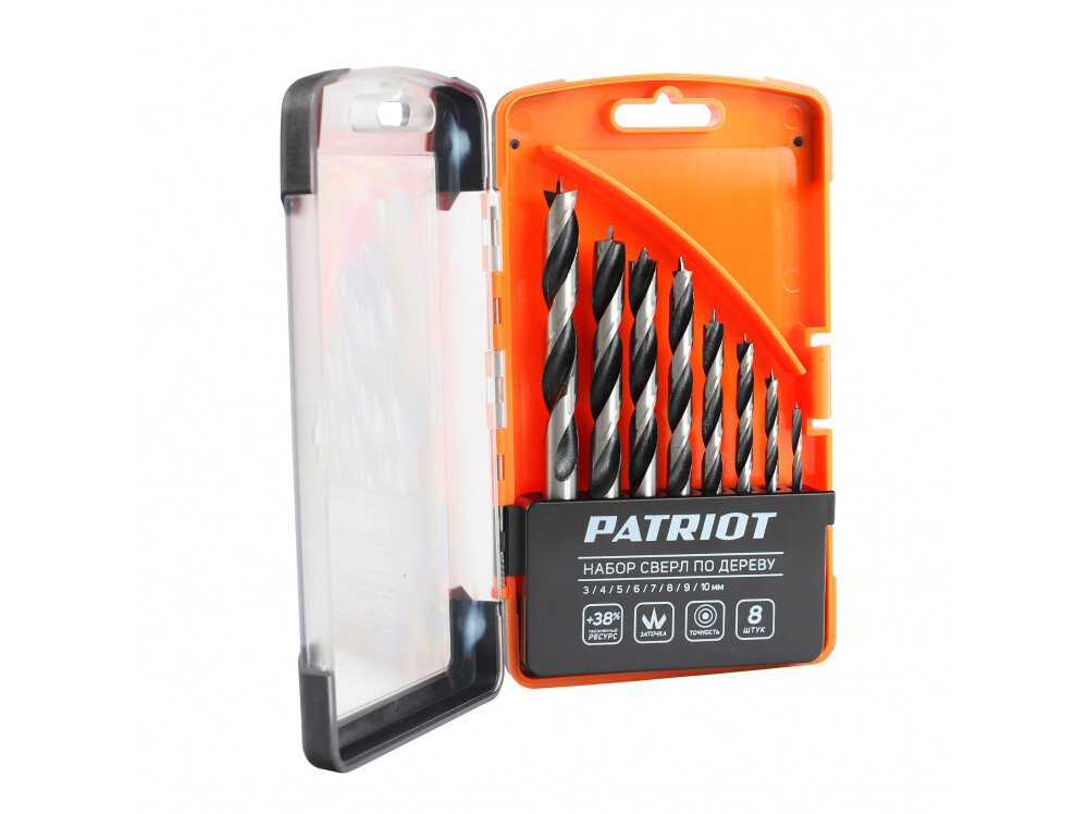 Набор спиральных сверл по дереву (8 шт; 3-10 мм) PATRIOT 815010103