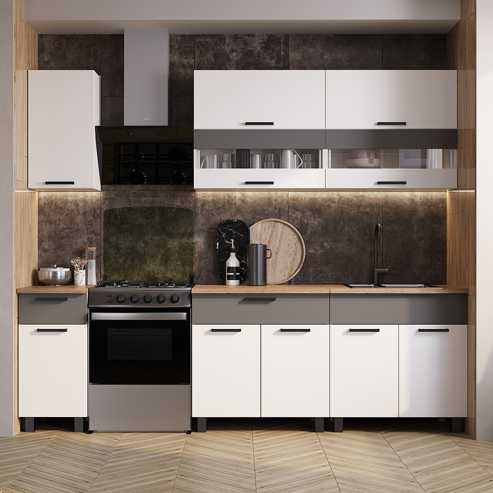 Кухня 2,0м Монтана Белый/Графит/Дуб кера