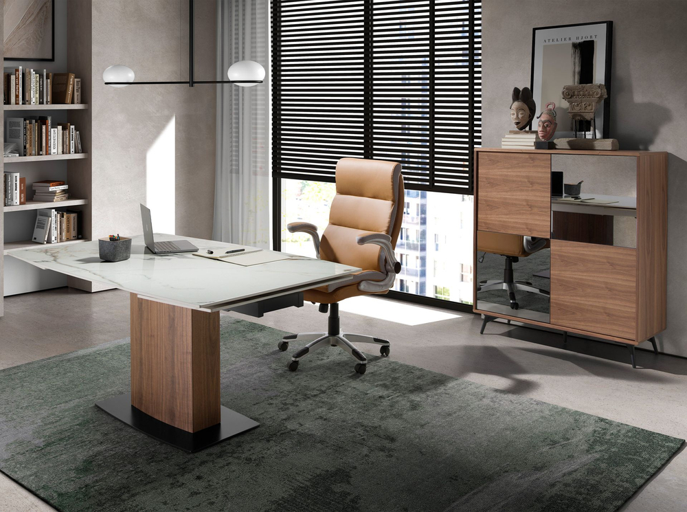 Раздвижной обеденный стол 1133/DT966 из керамики в мраморной отделке