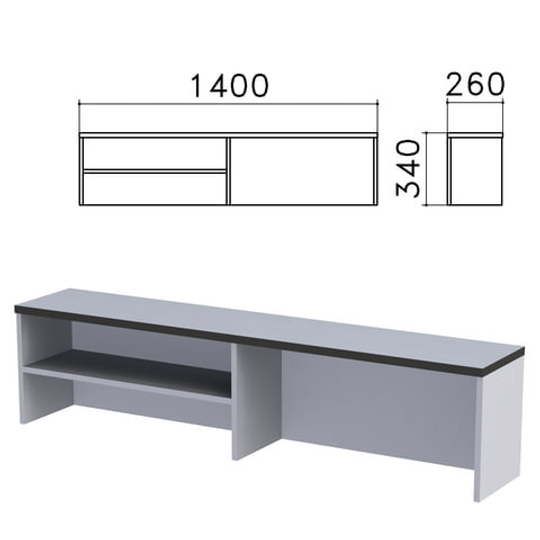 Надстройка для стола письменного "Монолит", 1400х260х340, 1 полка, цвет серый, Н8.11