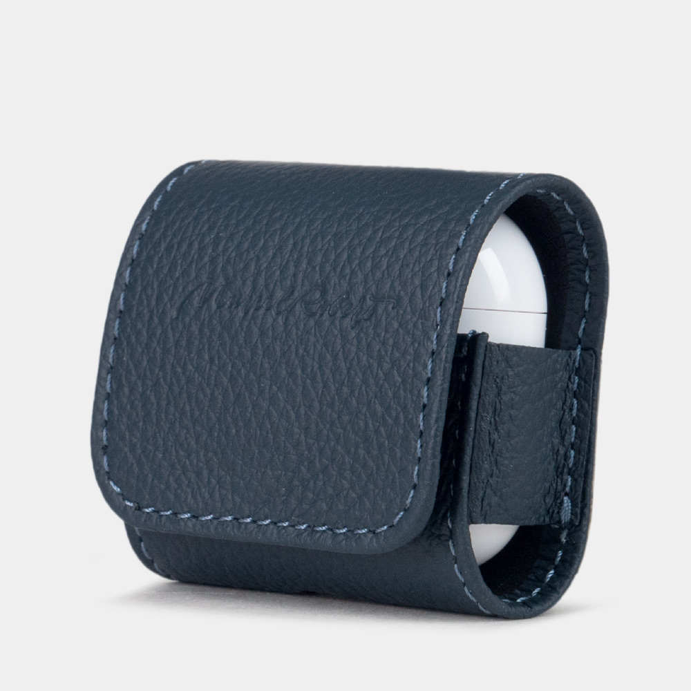 Чехол для наушников AirPods 4 из кожи теленка, синего цвета