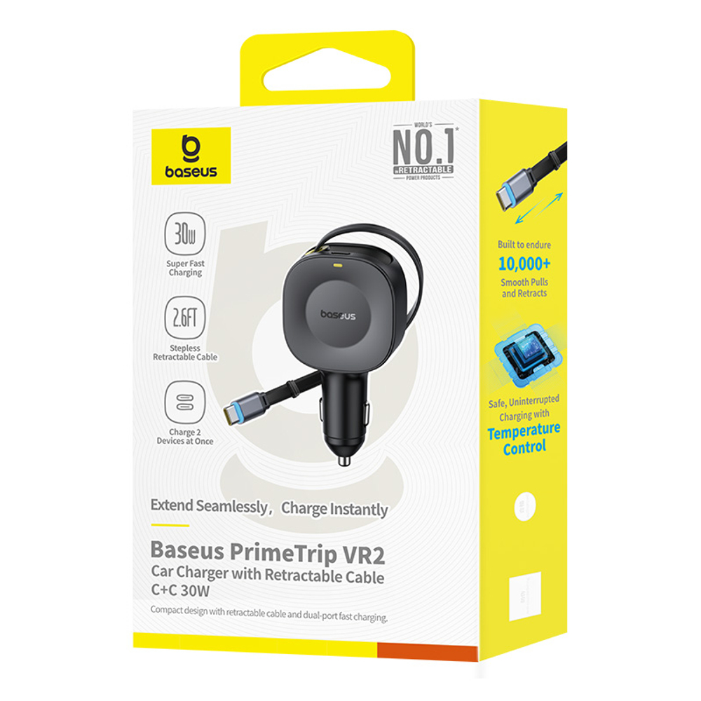 Автомобильная зарядка Baseus PrimeTrip VR2 C+Retractable C Cable 30W