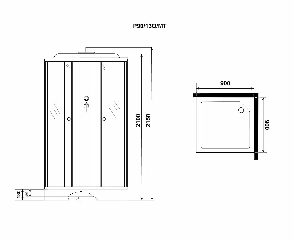 Душевая кабина Niagara PROMO P90/13Q/MT, раздвижные двери, тропический душ