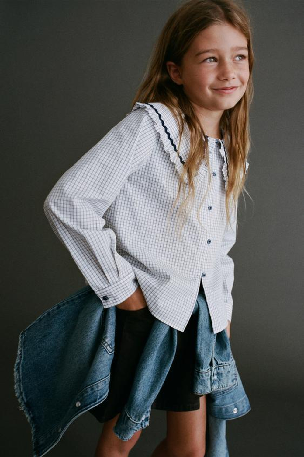 ZARA РУБАШКА В КЛЕТКУ, ЭКРЮ/СИНИЙ