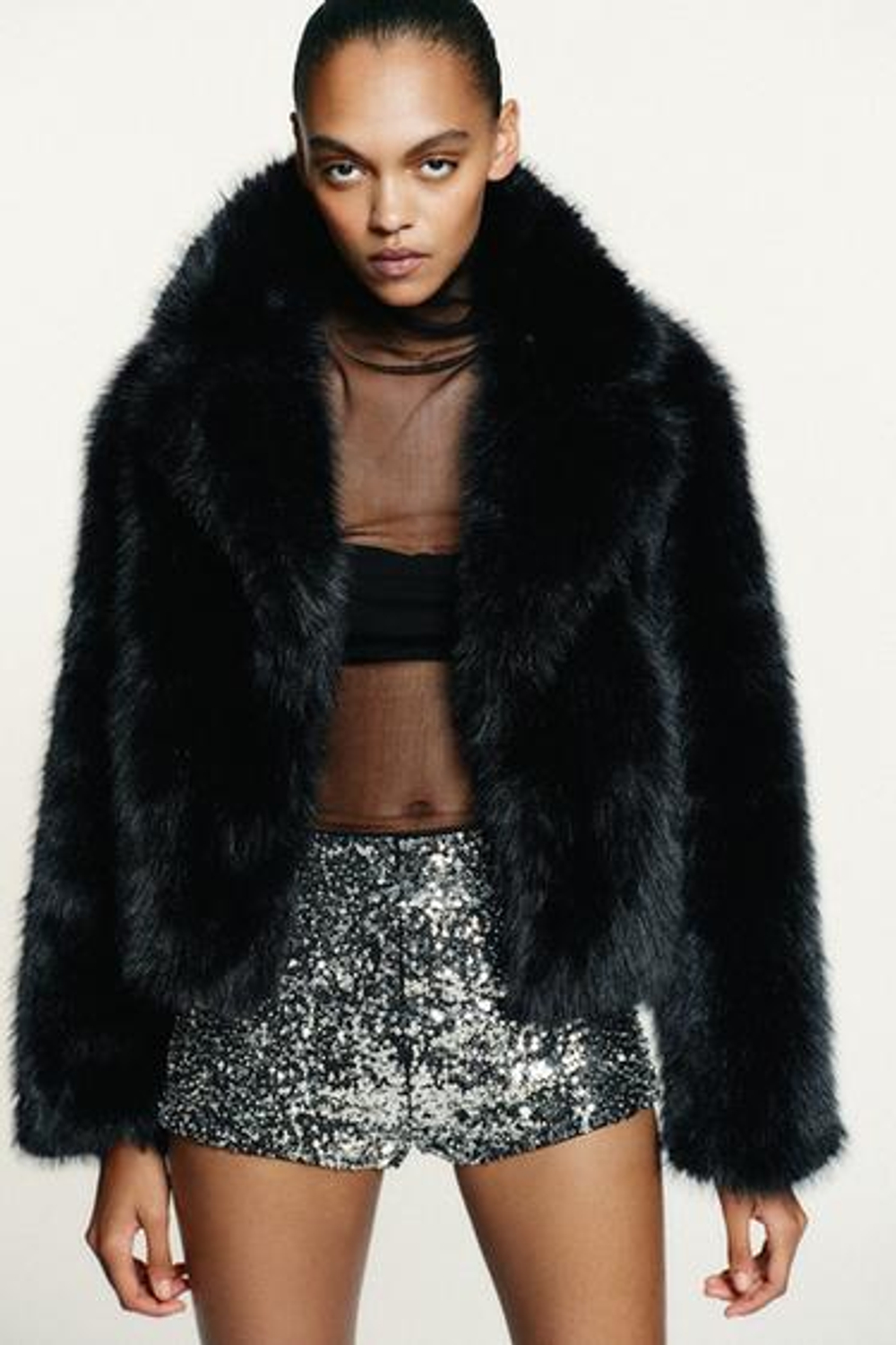 Короткое искусственное меховое пальто - ZARA