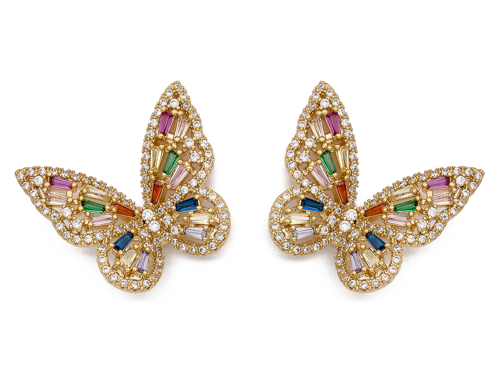 Серьги "Бабочки". 28мм, с цветными стразами