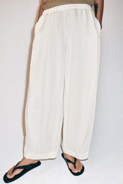 ZARA БРЮКИ BARREL — ZW COLLECTION, ЖЕЛТОВАТО-БЕЛЫЙ