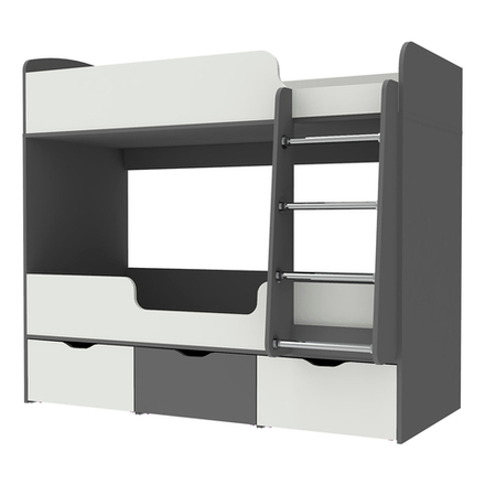 Кровать двухъярусная КарИВи Малыш Двойняшка Темно-серый Белый