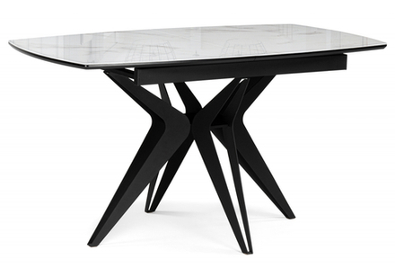 Стол стеклянный Woodville Риполь 140(180)х80 статуарио, черный, ножки черные