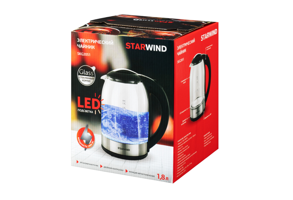 Чайник Starwind SKG-2051 черный/серебристый, стекло