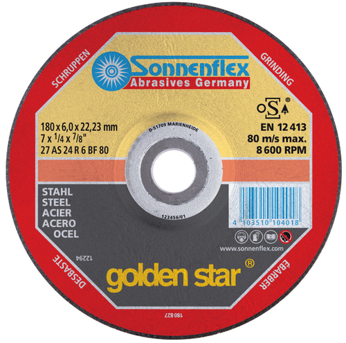 Абразивный шлифовальный диск Sonnenflex Silverstar 180x6,0x22,23 AS24R6BF F27 GS STEEL 10401
