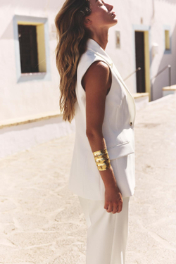 ZARA ДЛИННЫЙ ЖИЛЕТ НА ОДНОЙ ПУГОВИЦЕ, ЭКРЮ