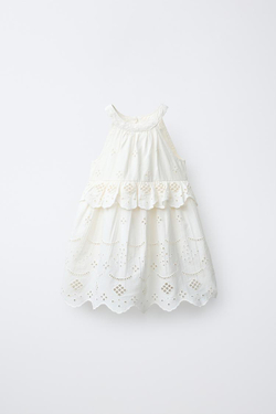 ZARA ПЛАТЬЕ ХАЛТЕР С ВЫШИВКОЙ, ЭКРЮ