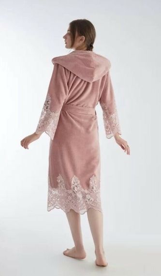 Халат с капюшоном женский  4150 пудра NUSA Турция