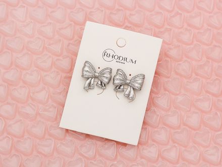 Серьги-гвоздики "Бантики" 17,5мм, со стразами, (зеркальные)