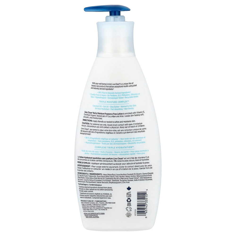 Live Clean, увлажняющий лосьон для тела для ежедневного применения, без отдушки, 532 мл (18 жидк. унций)
