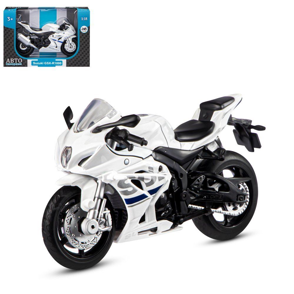 Мотоцикл металл. 1:18 SUZUKI GSR-R1000, белый, свободный ход колес