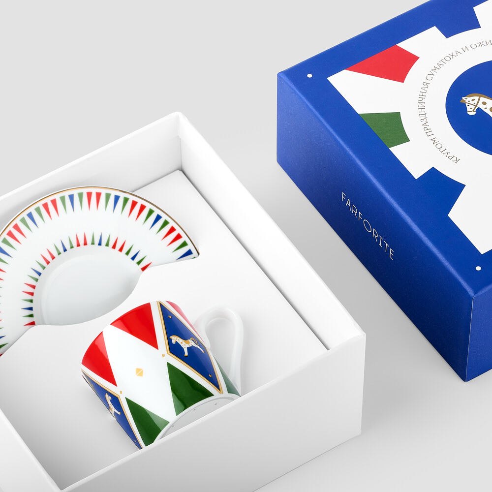 Кофейная пара Farforite «Зеленая ярмарка / Зимняя ярмарка» 120 мл в подарочной коробке