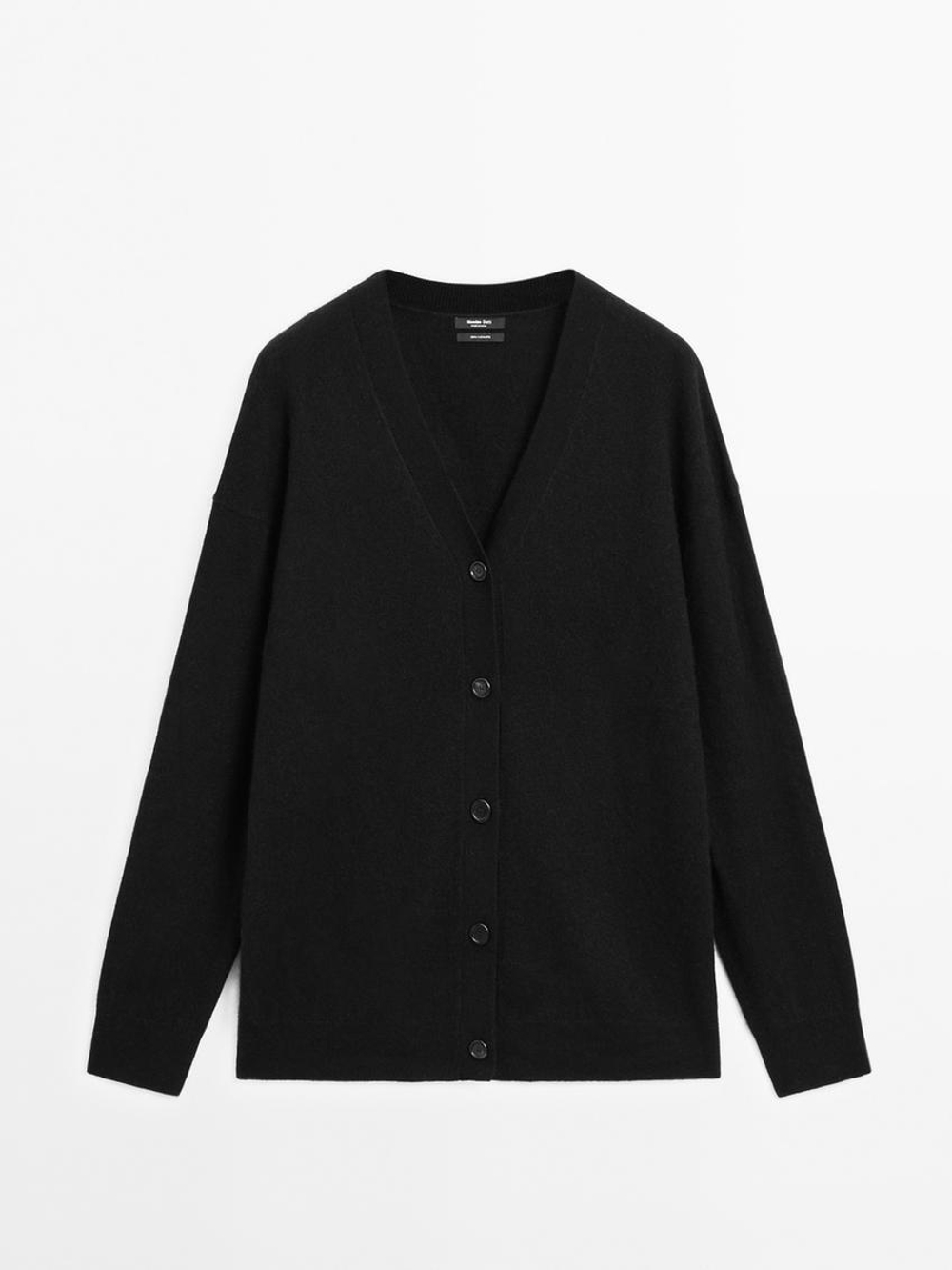 Massimo Dutti Кардиган оверсайз из 100% кашемира с V-образным вырезом, черный