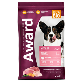 Award Dog Medium Adult с индейкой и курицей с добавлением моркови и черной смородины 2кг.