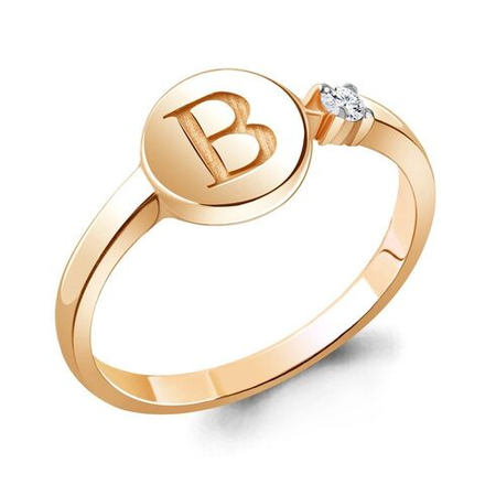 Кольцо серебряное с буквой В