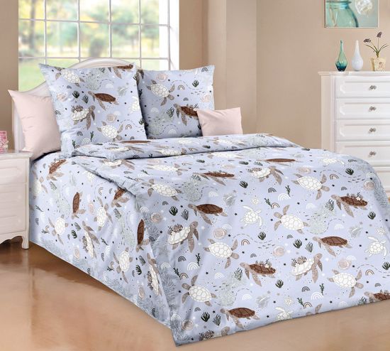 Полуторный комплект детского постельного белья Морские обитатели перкаль