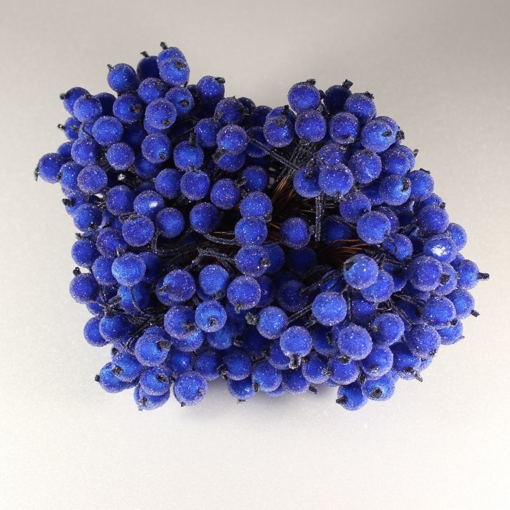 Ягоды в сахарной обсыпке 12 мм (длина 16см), цвет синий изморозь, 1 уп = 400 ягодок