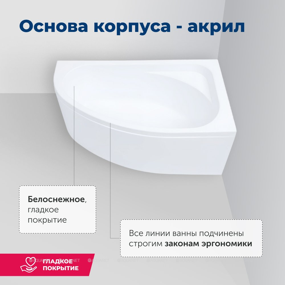Акриловая ванна Aquanet (Акванет) Mia 140x80 L с каркасом