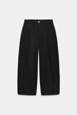 ZARA СТРУЯЩИЕСЯ УКОРОЧЕННЫЕ БРЮКИ, ЧЕРНЫЙ